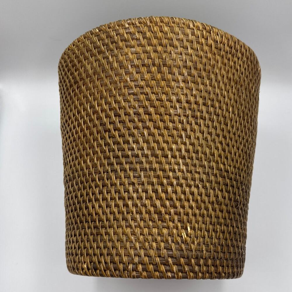 Vintage Natural Wicker Rattan Waste Basket Trash Can Bedroom Office Cottagecore